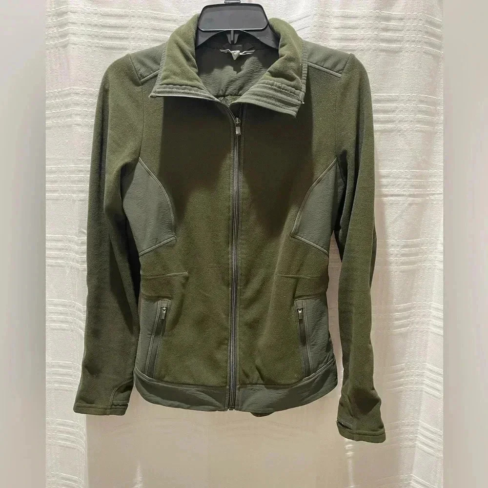 Athleta Outlander Full Zip Fleece Jacket Dark Green